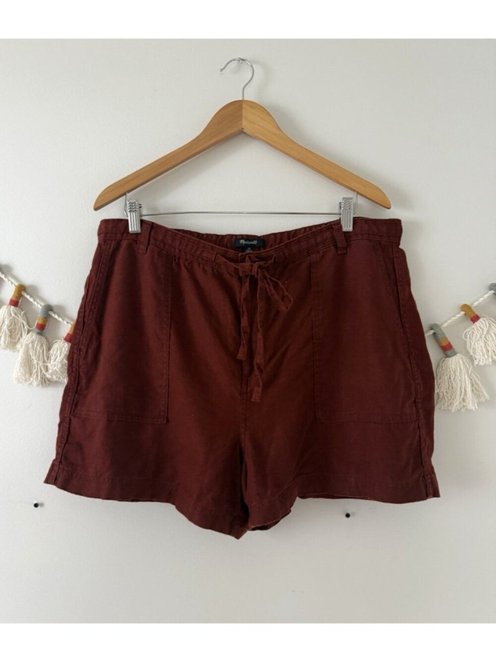 Madewell Pull On Drawstring Shorts 100% Linen In Henna Burnt Brown Coastal XL